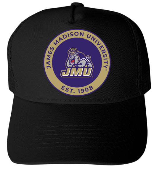 James Madison Dukes Officially Licensed Trucker Hat - Unisex Mesh Back Cap with Full Color Heat Transfer Logo Black