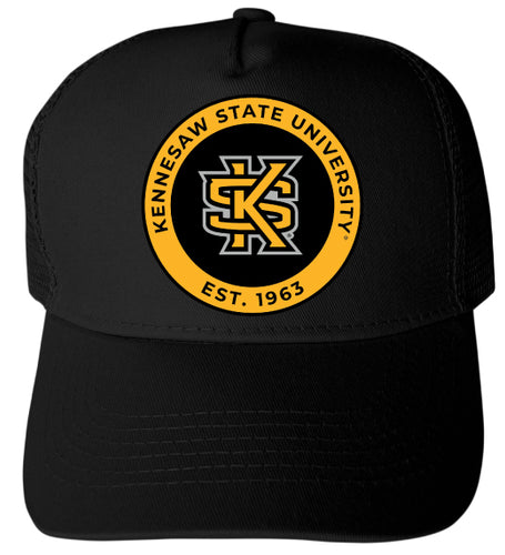 Kennesaw State University Officially Licensed Trucker Hat - Unisex Mesh Back Cap with Full Color Heat Transfer Logo Black