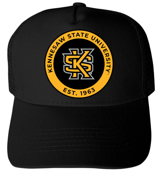 Kennesaw State University Officially Licensed Trucker Hat - Unisex Mesh Back Cap with Full Color Heat Transfer Logo Black