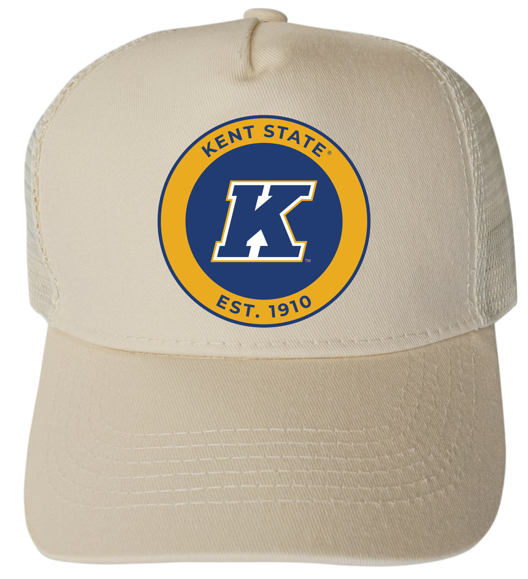 Kent State University Officially Licensed Trucker Hat - Unisex Mesh Back Cap with Full Color Heat Transfer Logo Cream