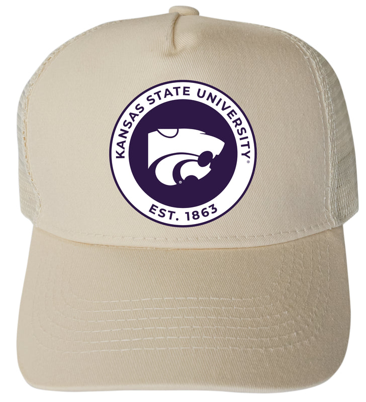 Kansas State Wildcats Officially Licensed Trucker Hat - Unisex Mesh Back Cap with Full Color Heat Transfer Logo Cream