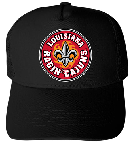 Louisiana at Lafayette Ragin' Cajuns Officially Licensed Trucker Hat - Unisex Mesh Back Cap with Full Color Heat Transfer Logo Black