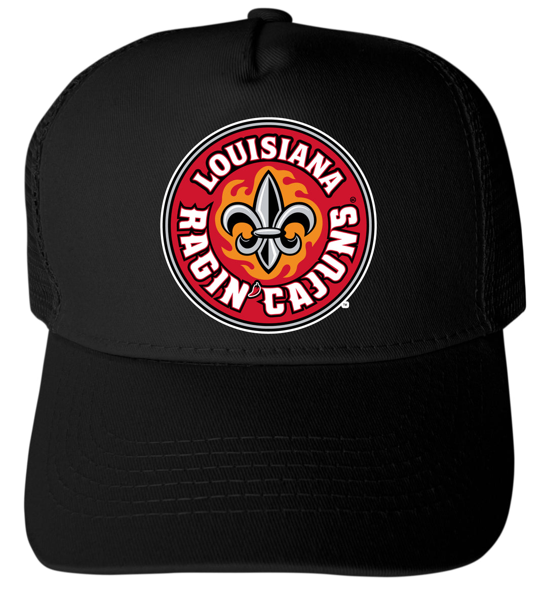 Louisiana at Lafayette Ragin' Cajuns Officially Licensed Trucker Hat - Unisex Mesh Back Cap with Full Color Heat Transfer Logo Black