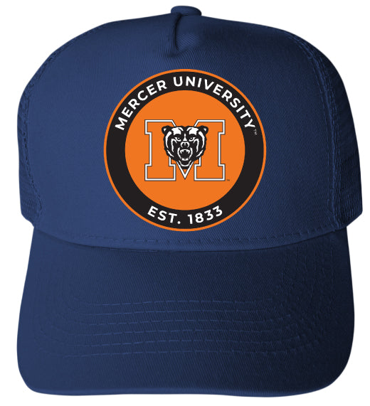 Mercer University Officially Licensed Trucker Hat - Unisex Mesh Back Cap with Full Color Heat Transfer Logo Navy