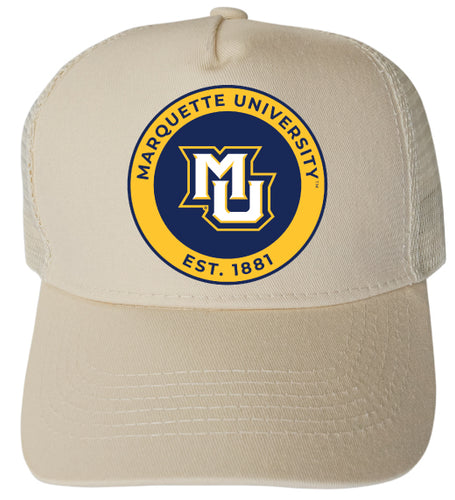 Marquette Golden Eagles Officially Licensed Trucker Hat - Unisex Mesh Back Cap with Full Color Heat Transfer Logo Cream