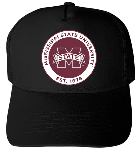 Mississippi State Bulldogs Officially Licensed Trucker Hat - Unisex Mesh Back Cap with Full Color Heat Transfer Logo Black