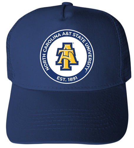 North Carolina A&T State Aggies Officially Licensed Trucker Hat - Unisex Mesh Back Cap with Full Color Heat Transfer Logo Navy