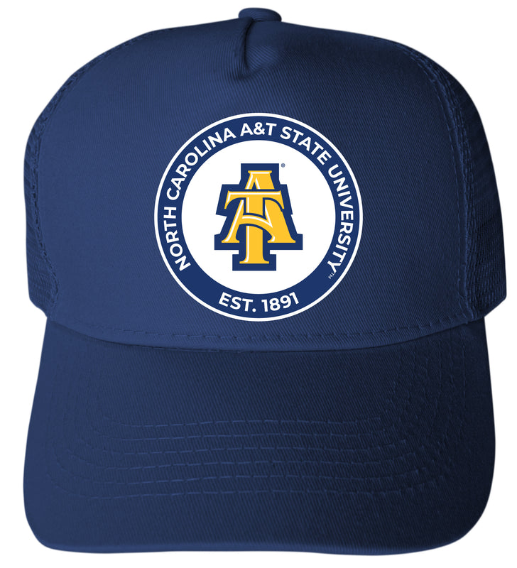North Carolina A&T State Aggies Officially Licensed Trucker Hat - Unisex Mesh Back Cap with Full Color Heat Transfer Logo Navy