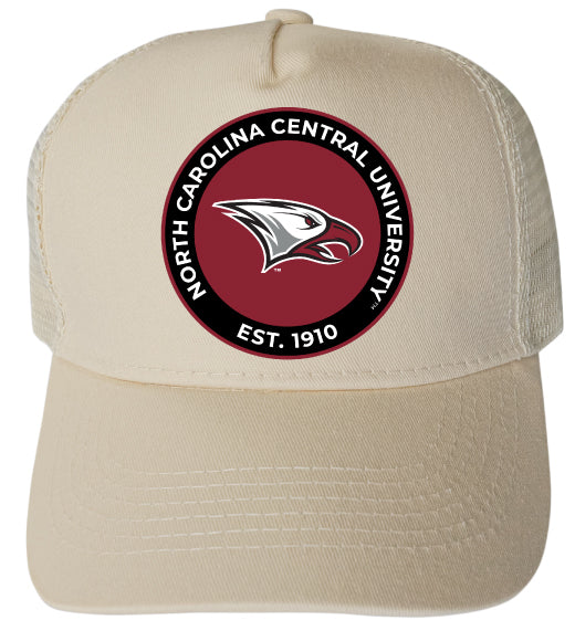 North Carolina Central Eagles Officially Licensed Trucker Hat - Unisex Mesh Back Cap with Full Color Heat Transfer Logo Cream