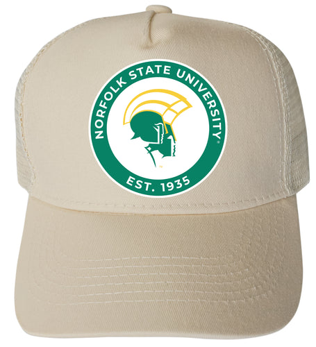 Norfolk State University Officially Licensed Trucker Hat - Unisex Mesh Back Cap with Full Color Heat Transfer Logo Cream