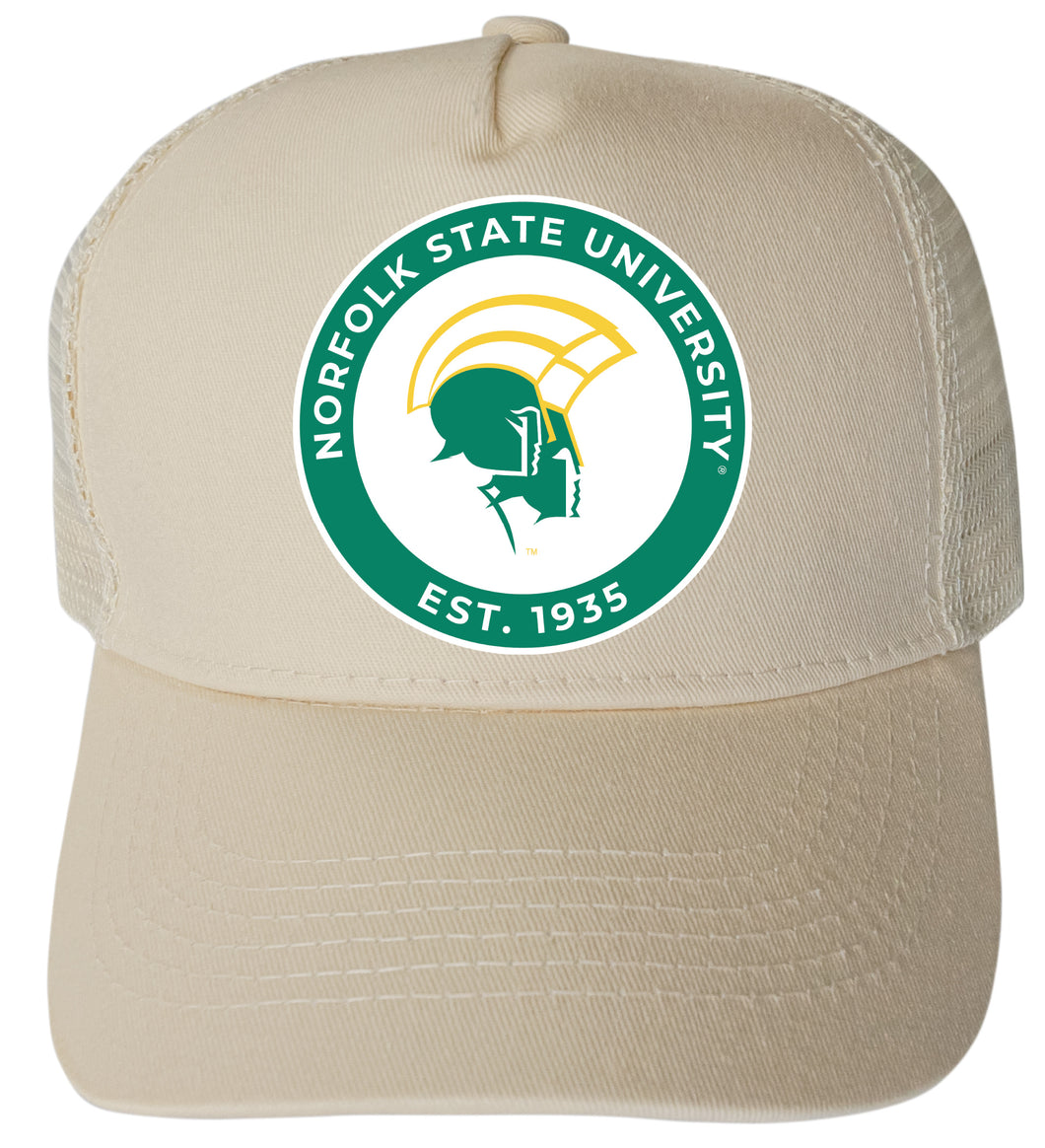 Norfolk State University Officially Licensed Trucker Hat - Unisex Mesh Back Cap with Full Color Heat Transfer Logo Cream