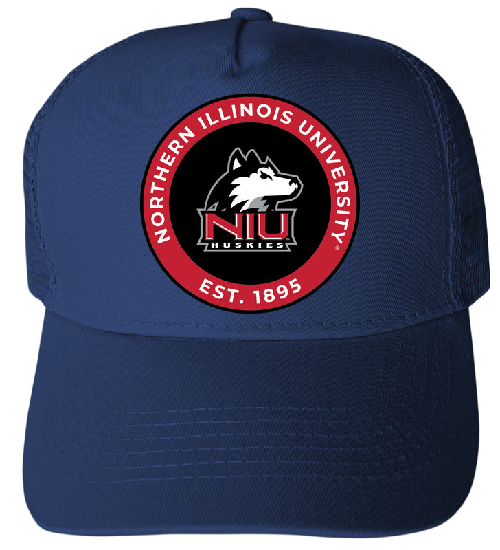 Northern Illinois Huskies Officially Licensed Trucker Hat - Unisex Mesh Back Cap with Full Color Heat Transfer Logo Navy