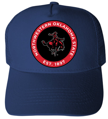 Northwestern Oklahoma State University Officially Licensed Trucker Hat - Unisex Mesh Back Cap with Full Color Heat Transfer Logo Navy