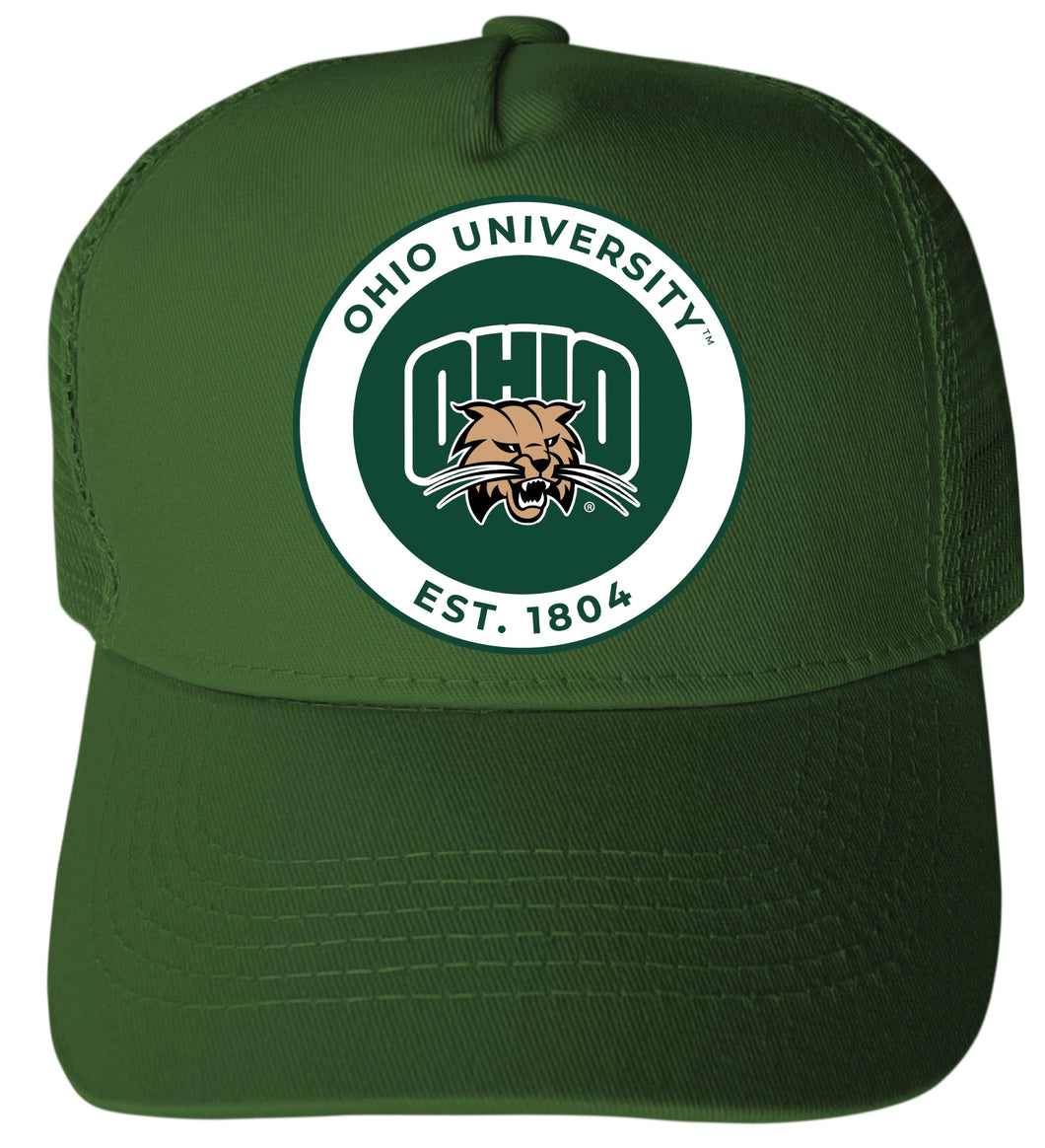 Ohio University Officially Licensed Trucker Hat - Unisex Mesh Back Cap with Full Color Heat Transfer Logo Green