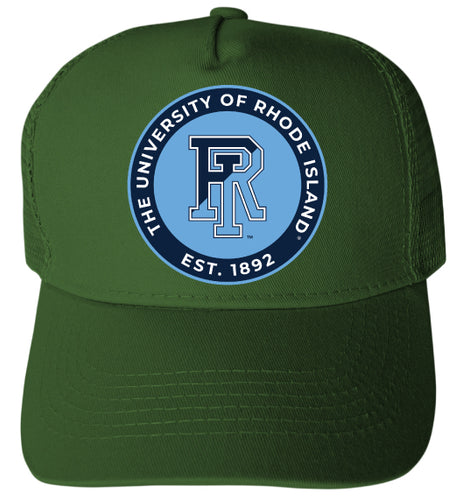 Rhode Island University Officially Licensed Trucker Hat - Unisex Mesh Back Cap with Full Color Heat Transfer Logo Green