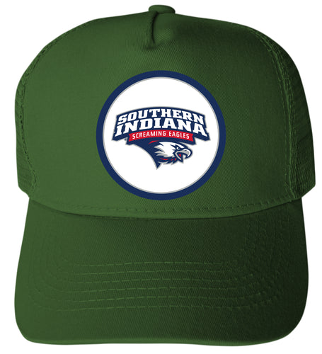 University of Southern Indiana Officially Licensed Trucker Hat - Unisex Mesh Back Cap with Full Color Heat Transfer Logo Green