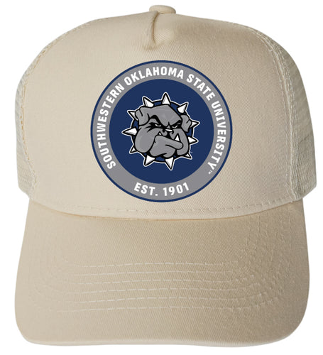Southwestern Oklahoma State University Officially Licensed Trucker Hat - Unisex Mesh Back Cap with Full Color Heat Transfer Logo Cream