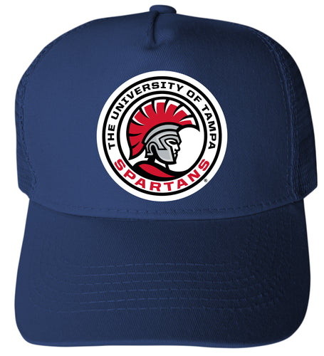 University of Tampa Spartans Officially Licensed Trucker Hat - Unisex Mesh Back Cap with Full Color Heat Transfer Logo Navy