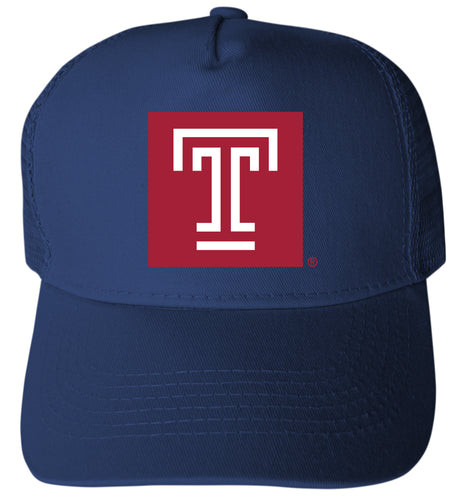 Temple University Officially Licensed - Unisex Trucker Hat with Full Color Heat Transfer Logo Navy