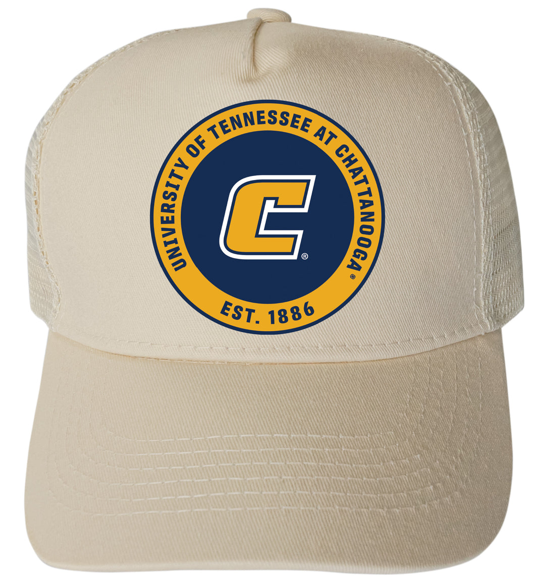 University of Tennessee at Chattanooga Officially Licensed Trucker Hat - Unisex Mesh Back Cap with Full Color Heat Transfer Logo Cream