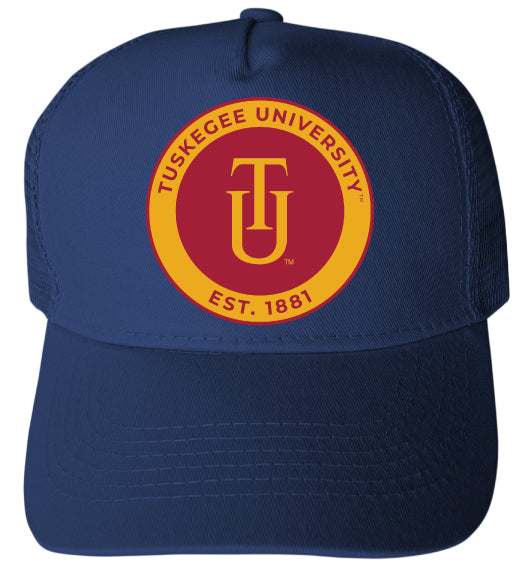 Tuskegee University Officially Licensed - Unisex Trucker Hat with Full Color Heat Transfer Logo Navy