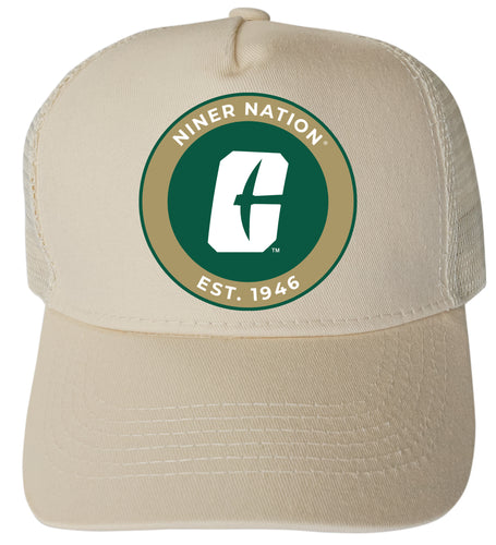 North Carolina Charlotte Forty-Niners Officially Licensed Trucker Hat - Unisex Mesh Back Cap with Full Color Heat Transfer Logo Cream