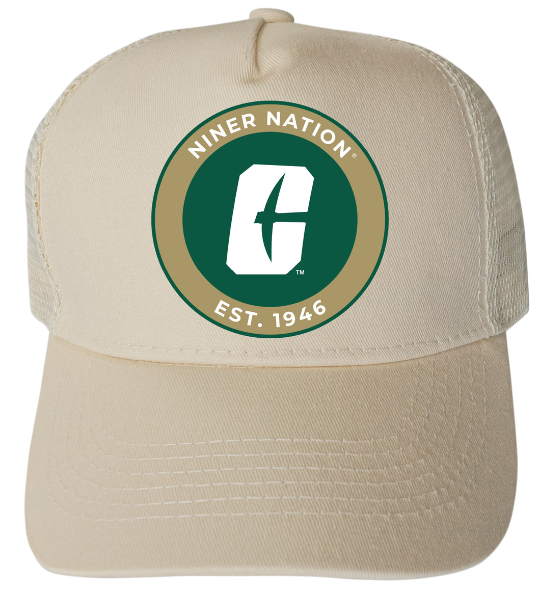 North Carolina Charlotte Forty-Niners Officially Licensed Trucker Hat - Unisex Mesh Back Cap with Full Color Heat Transfer Logo Cream