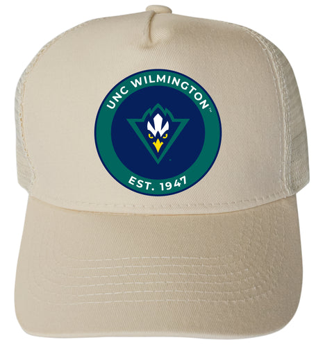 North Carolina Wilmington Seahawks Officially Licensed Trucker Hat - Unisex Mesh Back Cap with Full Color Heat Transfer Logo Cream