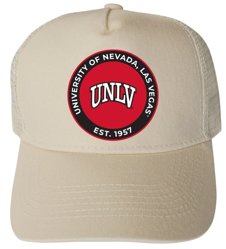 UNLV Rebels Officially Licensed - Unisex Trucker Hat with Full Color Heat Transfer Logo Cream