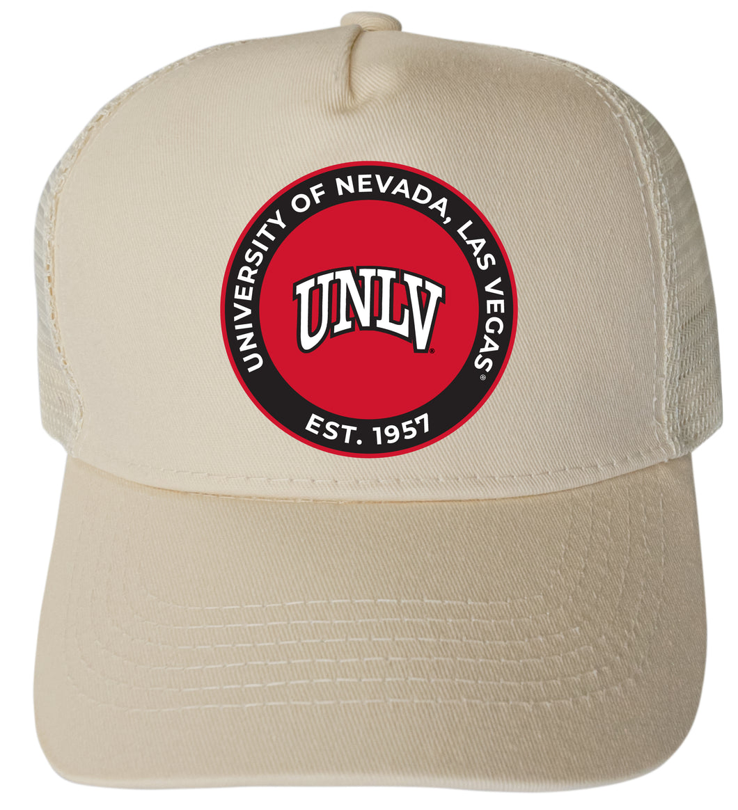 UNLV Rebels Officially Licensed - Unisex Trucker Hat with Full Color Heat Transfer Logo Cream