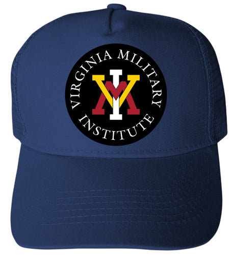 VMI Keydets Officially Licensed Trucker Hat - Unisex Mesh Back Cap with Full Color Heat Transfer Logo Navy