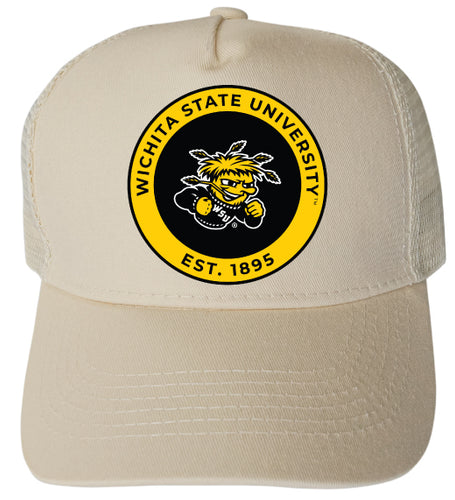Wichita State Shockers Officially Licensed Trucker Hat - Unisex Mesh Back Cap with Full Color Heat Transfer Logo Cream