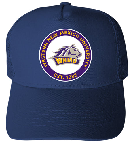 Western New Mexico University Officially Licensed - Unisex Trucker Hat with Full Color Heat Transfer Logo Navy
