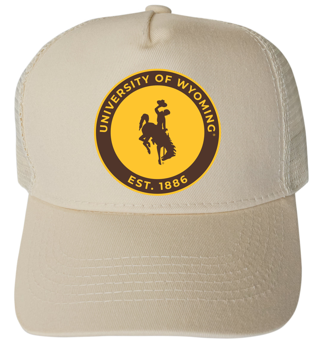 University of Wyoming Officially Licensed Trucker Hat - Unisex Mesh Back Cap with Full Color Heat Transfer Logo Cream