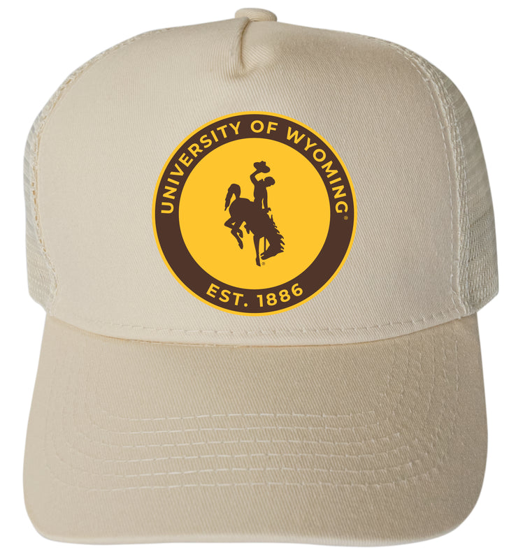 University of Wyoming Officially Licensed Trucker Hat - Unisex Mesh Back Cap with Full Color Heat Transfer Logo Cream