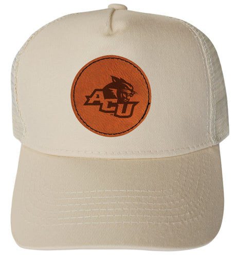 Abilene Christian University Officially Licensed Trucker Hat - Unisex Mesh Back Cap with Round Engraved Leather Patch Cream