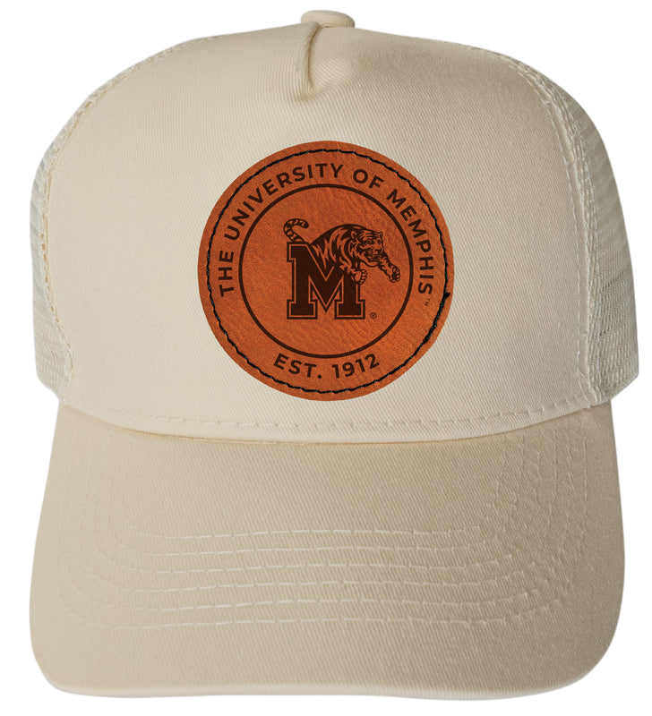 Memphis Tigers Officially Licensed Trucker Hat - Unisex Mesh Back Cap with Round Engraved Leather Patch