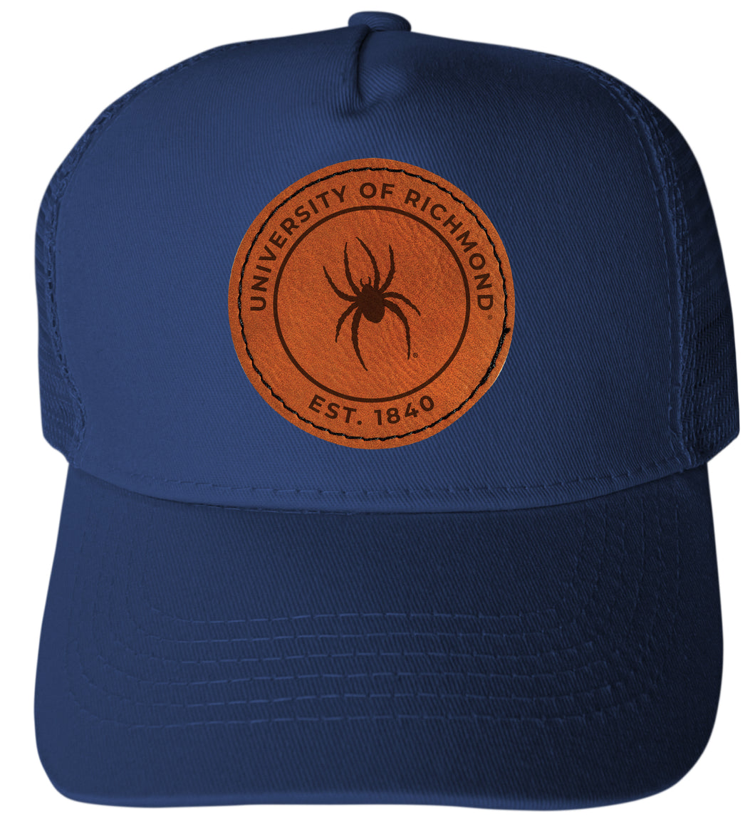 Richmond Spiders Officially Licensed - Unisex Trucker Hat with Round Engraved Leather Patch Navy