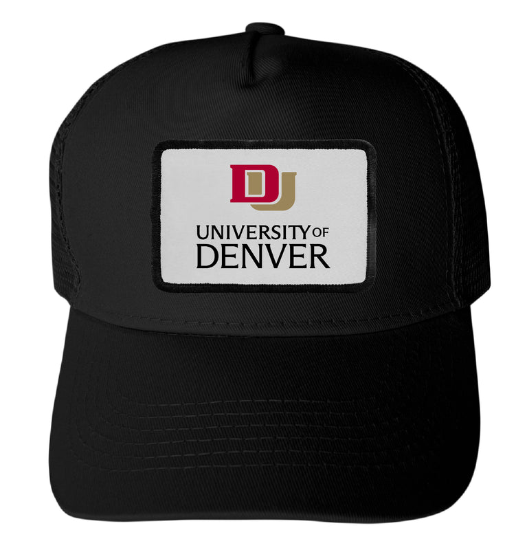 University of Denver Pioneers Officially Licensed College Trucker Hat – Choose Your Patch Shape & Hat Color Black|Rectangle