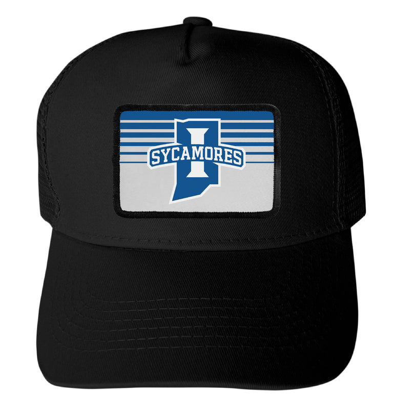 Indiana State University Officially Licensed College Trucker Hat – Choose Your Patch Shape & Hat Color Black|Rectangle