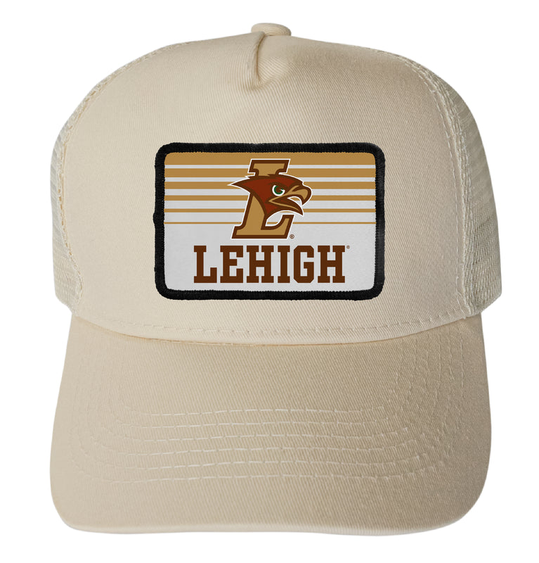 Lehigh University Mountain Hawks Officially Licensed College Trucker Hat – Choose Your Patch Shape & Hat Color Cream|Rectangle