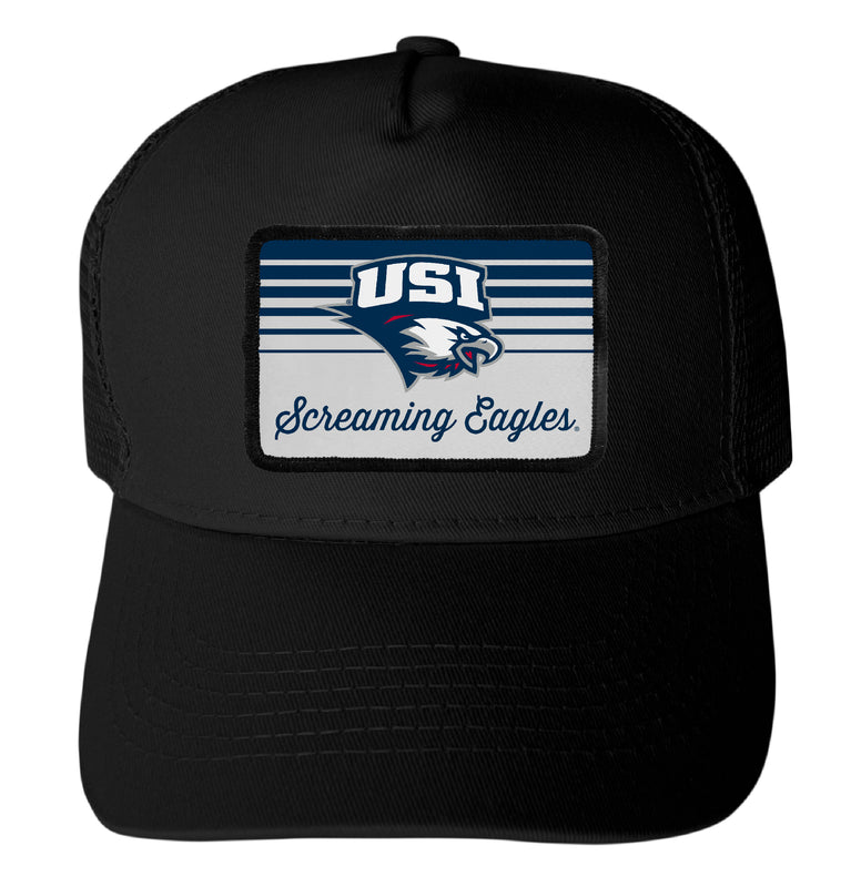 University of Southern Indiana Officially Licensed College Trucker Hat – Choose Your Patch Shape & Hat Color Black|Rectangle