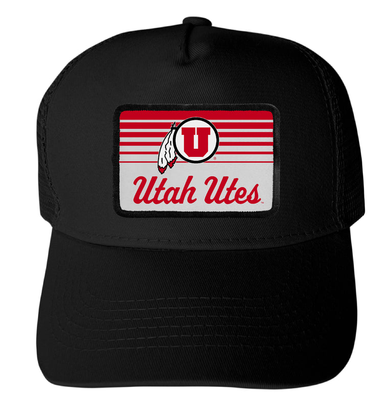 Utah Utes Officially Licensed College Trucker Hat – Choose Your Patch Shape & Hat Color Black|Rectangle