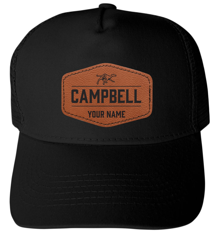 Campbell University Fighting Camels Custom Collegiate Trucker Hat – Officially Licensed with Round or Hexagon Leather Patch Hexagon Patch