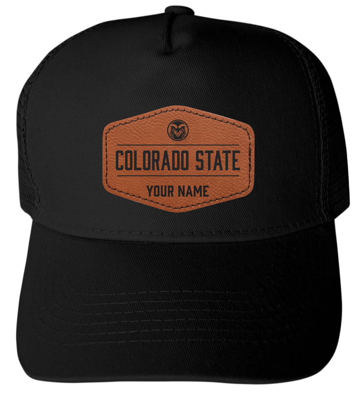 Colorado State Rams Custom Collegiate Trucker Hat – Officially Licensed with Round or Hexagon Leather Patch Hexagon Patch