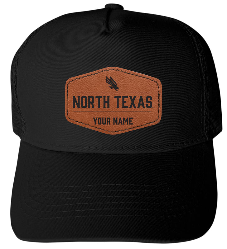 North Texas Custom Collegiate Trucker Hat – Officially Licensed with Round or Hexagon Leather Patch Hexagon Patch