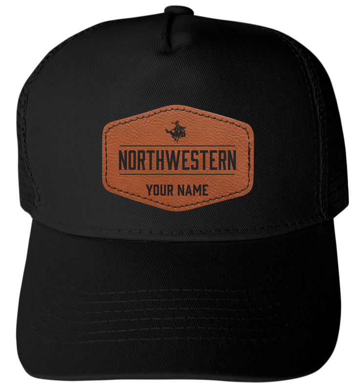 Northwestern Oklahoma State University Custom Collegiate Trucker Hat – Officially Licensed with Round or Hexagon Leather Patch Hexagon Patch