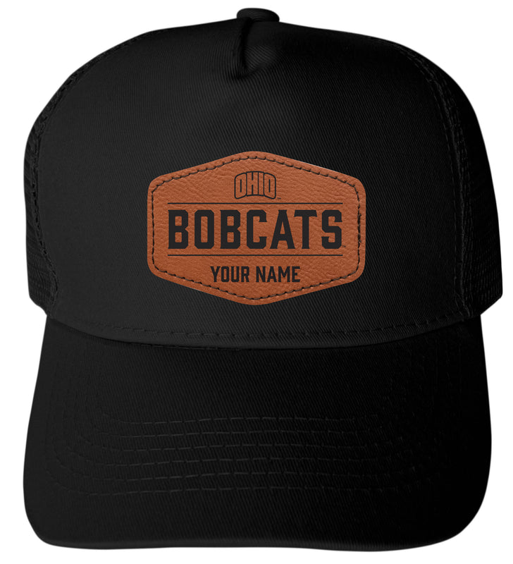 Ohio University Custom Collegiate Trucker Hat – Officially Licensed with Round or Hexagon Leather Patch Hexagon Patch