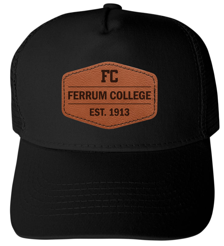 Ferrum Collge Officially Licensed - Unisex Trucker Hat with Hexagon Engraved Leather Patch
