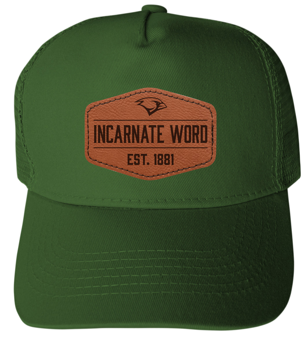 Incarnate Word Cardinals Officially Licensed Trucker Hat - Unisex Mesh Back Cap with Hexagon Engraved Leather Patch